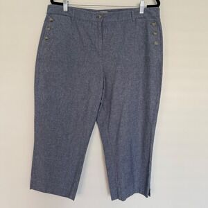 Talbots Women's Chambray Capri Pants 16 Sailor Button Detail Pockets Cotton